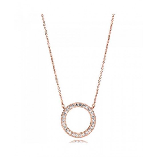 Pandora Necklace-Rose Cubic Zirconia Logo Circle