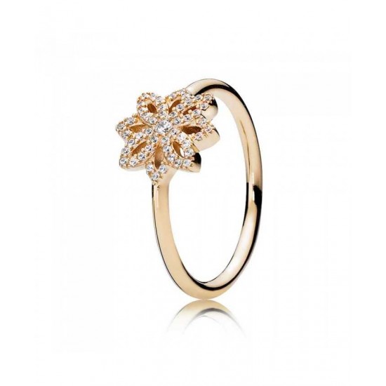 Pandora Ring-14ct Gold Cubic Zirconia Lace Botanique