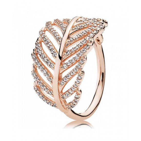 Discount Pandora Ring-Rose Cubic Zirconia Feather