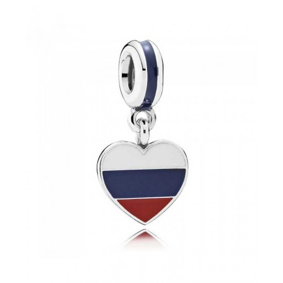 Pandora Charm-Silver Enamel Heart Flag Russia Dropper