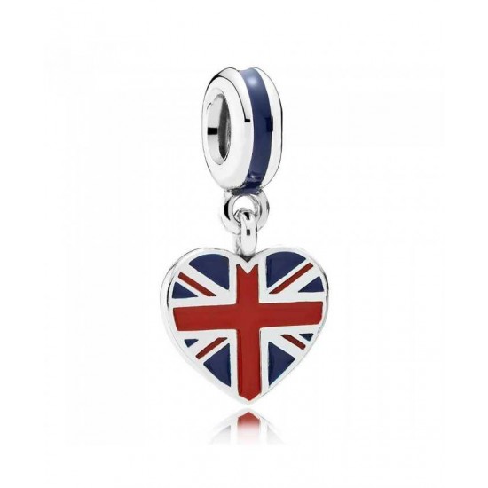 Pandora Charm-Silver Enamel Great Britain Heart Dropper