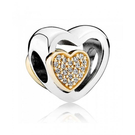 Pandora Charm-Silver 14ct Gold Two Hearts In One