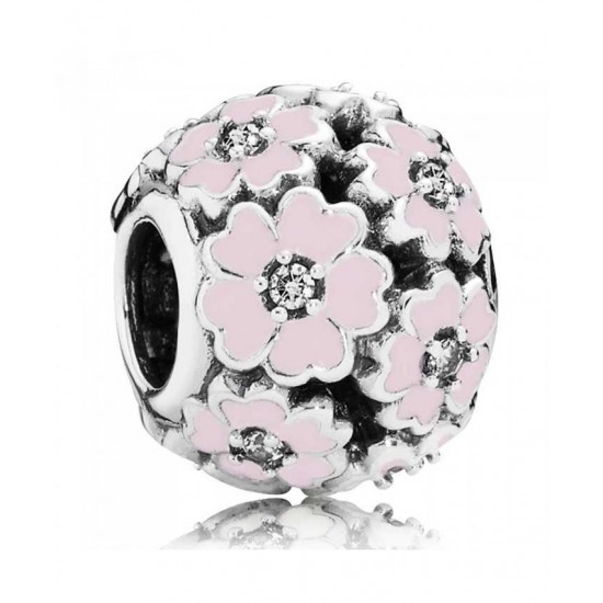 Pandora Charm-Silver Pink Enamel Cubic Zirconia Primroses