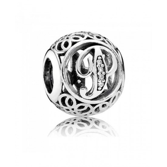 Pandora Charm-Silver Cubic Zirconia Vintage P Swirl