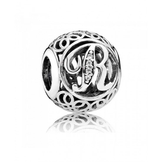 Pandora Charm-Silver Cubic Zirconia Vintage R Swirl