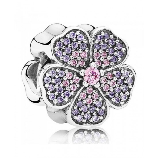 Pandora Charm-Silver Pink And Purple Cubic Zirconia Primrose