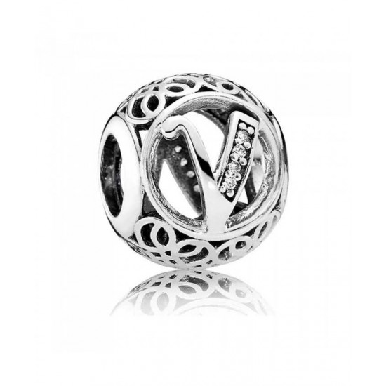 Pandora Charm-Silver Cubic Zirconia Vintage V Swirl