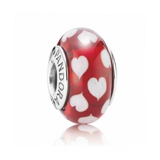 Pandora Charm-Red And White Hearts Murano Glass Bead