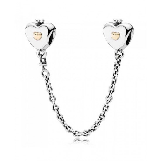Pandora Safety Chain-Silver 14ct Gold Heart And Crown