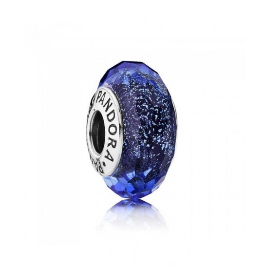 Pandora Charm-Silver Iridescent Blue Faceted Glass