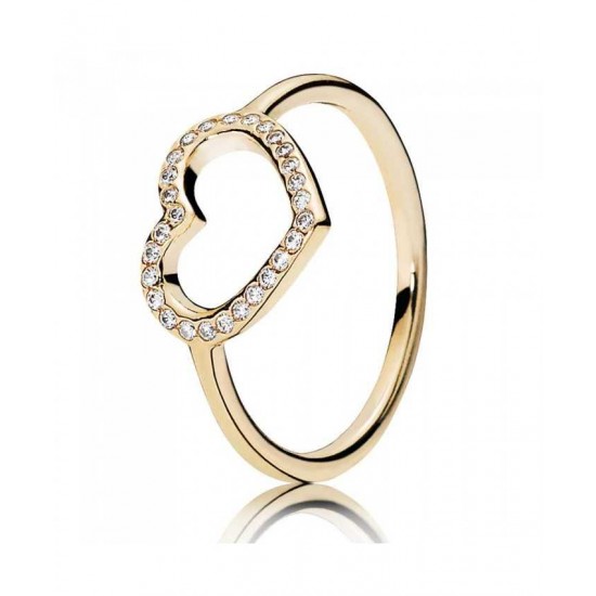 Pandora Ring-14ct Gold Cubic Zirconia Open Heart