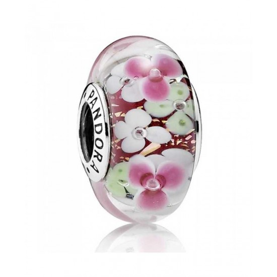 Pandora Charm-Oriental Bloom Pink Flower Garden Sterling Silver Glass