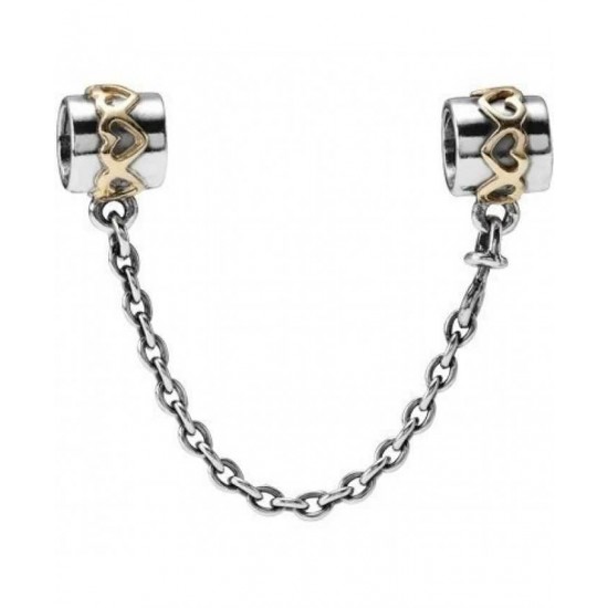 Pandora Safety Chain-Silver 14ct Gold Hearts