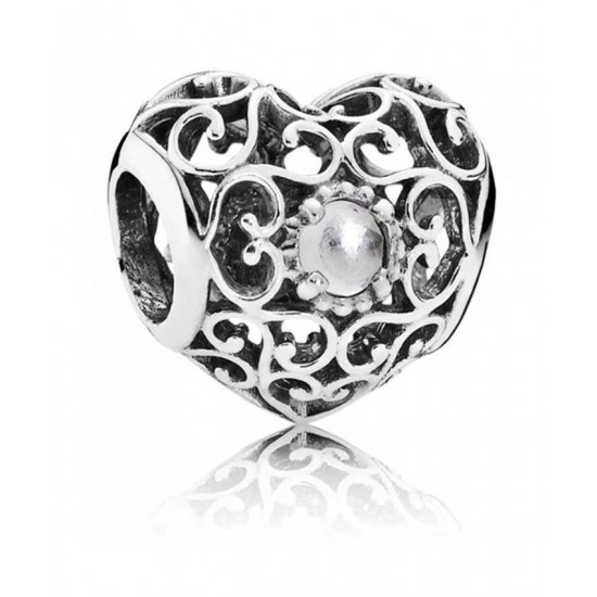Pandora Charm-Silver April Birthstone Signature Heart