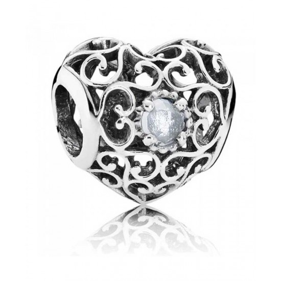 Pandora Charm-Silver March Birthstone Signature Heart