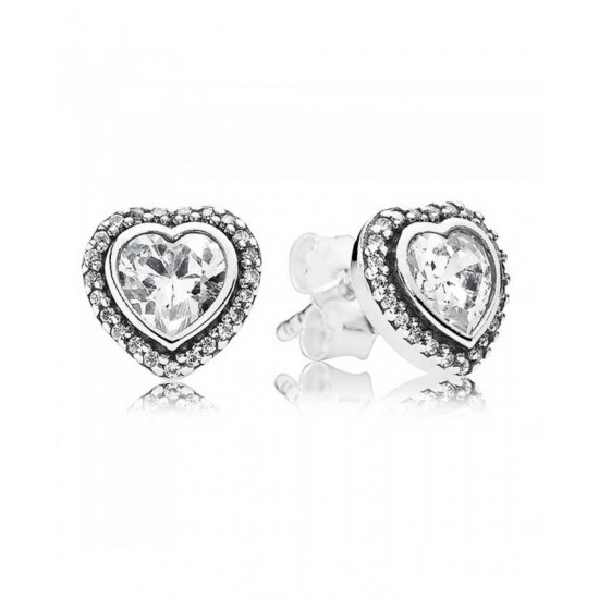 Pandora Earring-Silver Cubic Zirconia Heart Stud