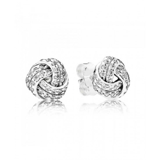 Pandora Earring-Silver Sparkling Love Knots Stud