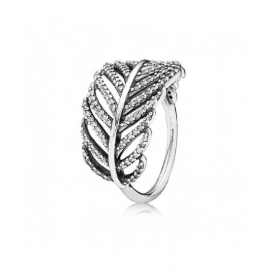 Pandora Ring-Silver Feather Micro Cubic Zirconia Pave