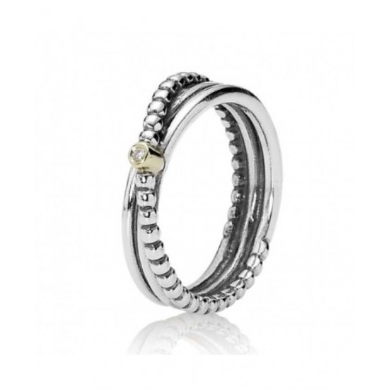 Pandora Ring-Silver And 14ct Gold Diamond Plain And Bead Jewelry